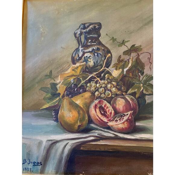 1927 Dutch Oil on Canvas Still Life Study “Fruit With Urn” Signed B. Jopps - Picture 3 of 12